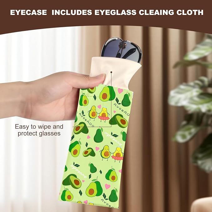 Anikathy 2Pcs Sunglass Eyeglass Glasses Case Soft PU Leather with Cleaning Cloth Cute Glasses Pouch Bag for Men Women Girs