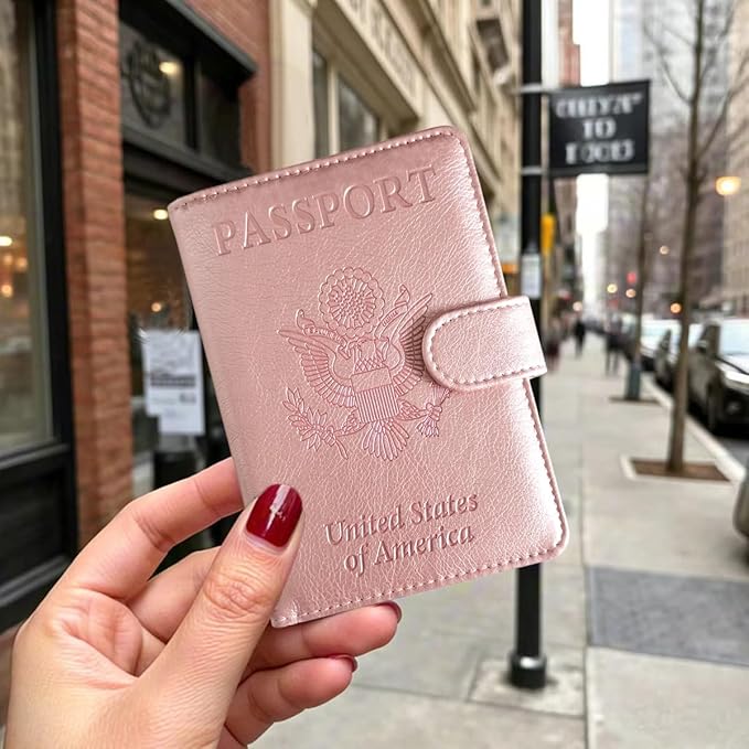 RFID Blocking Passport Holder - PU Leather Travel Wallet for Men Women, Credit Card Slots & Passport Case, Slim Lightweight Organizer for International Travel, (pink)