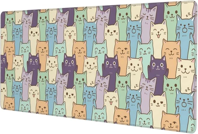 Cat Gaming Mouse Pad Large Extended Desk Mat Non-Slip Rubber Base Keyboard Pad with Stitched Edges for Office Gaming 31.5x11.8 in