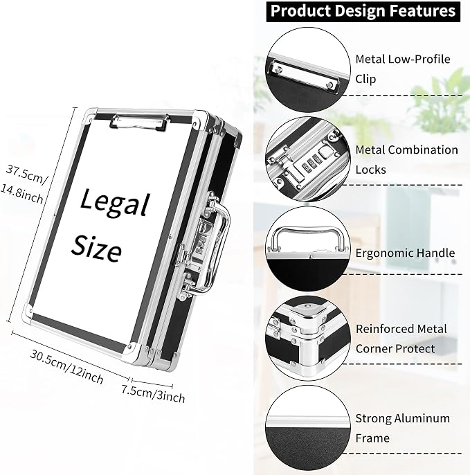 Clipboard with Storage Combination Lock Briefcase with Accordion File Folder Heavy Duty Metal Document Box Organizer, Storage Clipboards Maximum Security for Home, Bussiness Trip