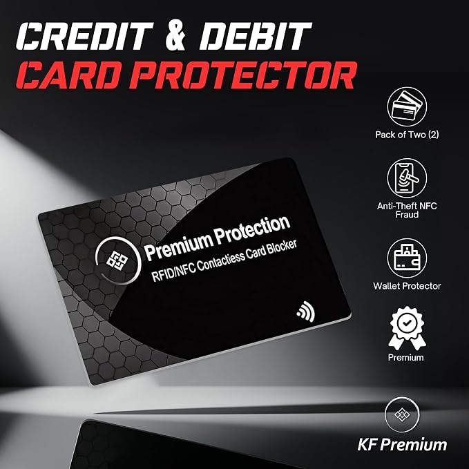 RFID Blocking Card (2 Pack) - 0.9mm Ultra Thin Credit & Debit Card Protector - One Card Shields Your Whole Wallet - Anti Fraud Contactless NFC Wallet Defender for Travel & Passport (Black)