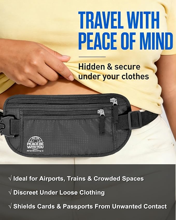 Money Belt for Travel, Passport Holder, RFID Blocking, Sweat-Proof, Black | 3rd Gen Hidden Waist Wallet Anti Theft to Protect Cash, Credit Cards and Documents Under-Clothes for Men & Women, Bamneat