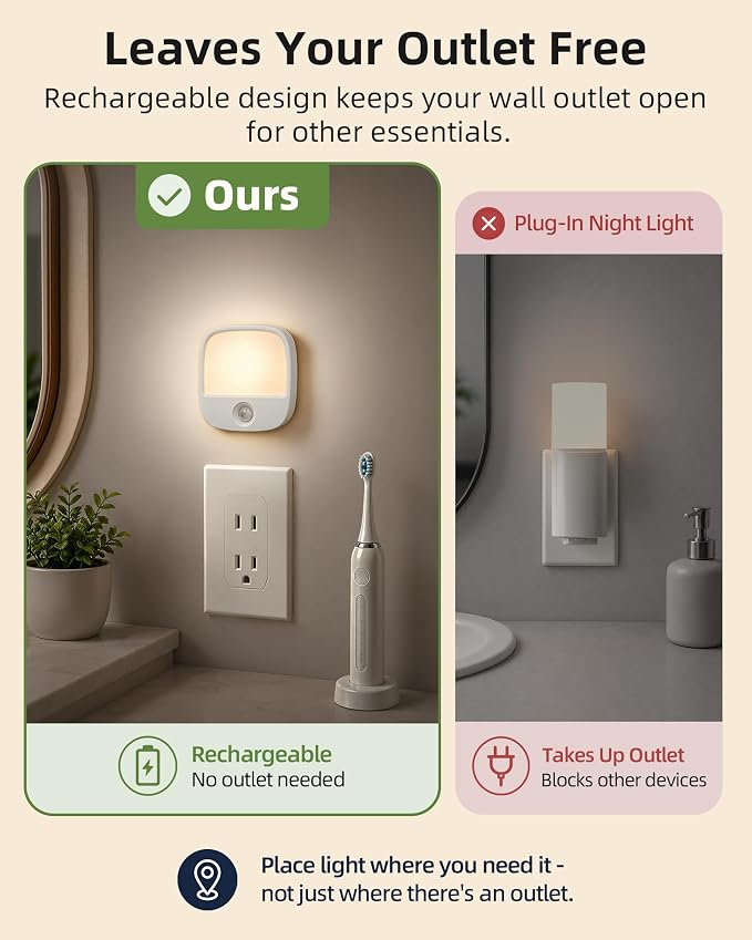 EZVALO Rechargeable Motion Sensor Night Light, Magnetic Stick-On LED Light with 3 Color Temperatures, Dimming & Memory, Portable Cordless Light for Closet, Bedroom, Hallway, Stairs, Bathroom (1 Pack)