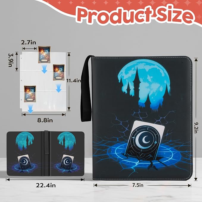 9 Pocket Card Binder for MTG/YGO/PTCG/Game Cards, Premium Card Collector Book for TCG Players,Toys Gifts for Kids,Holds 720 Cards-Blue