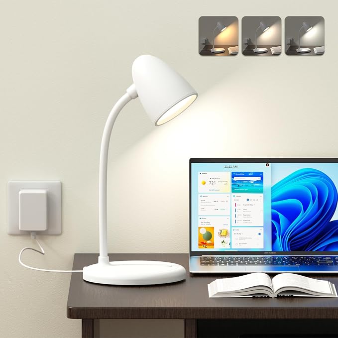 New LED Desk Lamp for Home Office,3 Colors Dimmable Table Lamp | Dimmable Reading Light Compact design fits well on desks and bedside tables,for College Dorm Room,Bedroom Desk Light