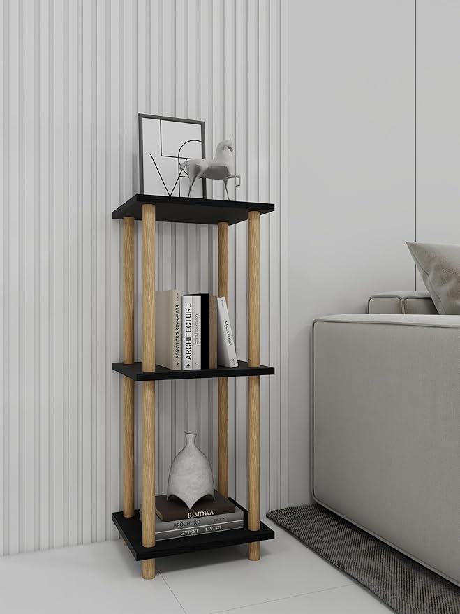 Haeterna 3-Tier Black Bookshelf, Wooden Bookcase with Open Shelves, for Small Spaces,Living Room Bedroom Office,No-Tool Assembly,11.8" D x 14.1" W x 31.5" H inches.