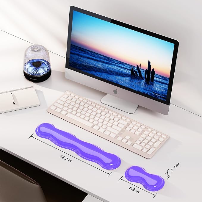 MOKURU Gel Keyboard and Mouse Wrist Rest Set, Comfort Ergonomic Wrist Support, for Wrist Pain Relief, Computer Keyboard Wrist Rest (Purple)
