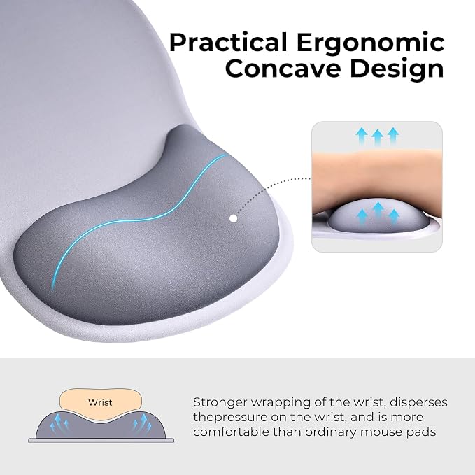 EooCoo Mouse Pad with Gel Wrist Rest, Ergonomic Mousepad Wrist Alignment | Middle Concave Design for Natural Wrist Alignment, Non-Slip Base Mousepad, Carpal Tunnel Relief, Office Desk Accessories