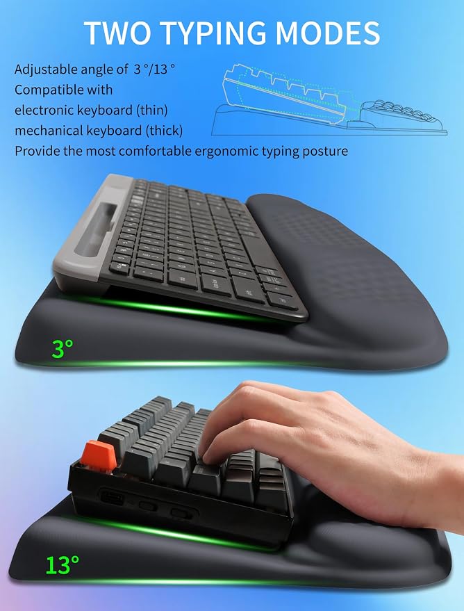 Ergonomic Wave Wrist Rest with Keyboard Stand, Cushioned Palm Rest, Comfortable Integrated Memory Foam for Natural Typing and Relieve Wrist Pain, Starry Sky Grey