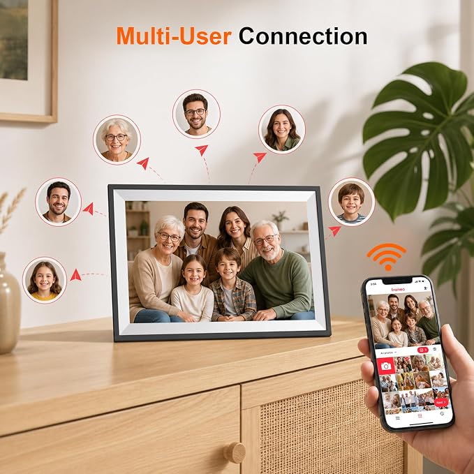 Digital Picture Frame, Frameo 15.6 Inch WiFi Digital Photo Frame, 1920x1080 HD IPS Touch Screen, 32GB Storage, Auto-Rotate, Wall Mountable, Easy Setup to Share Photos/Videos via Frameo App