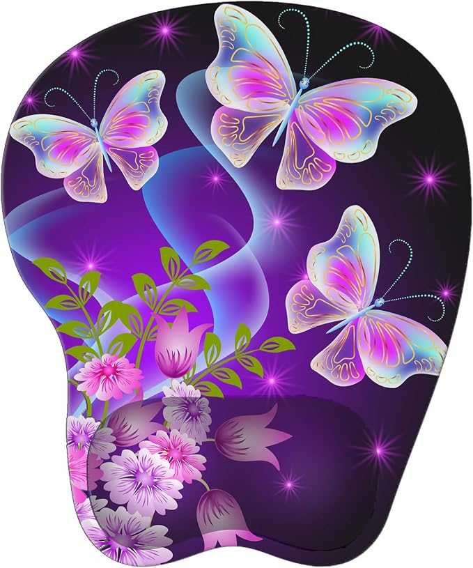 Upgrade Ergonomic Mouse Pad,Non Slip Mousepad Wrist Rest Support for Office, Computer, Laptop & Mac(B-Vivid Butterfly)