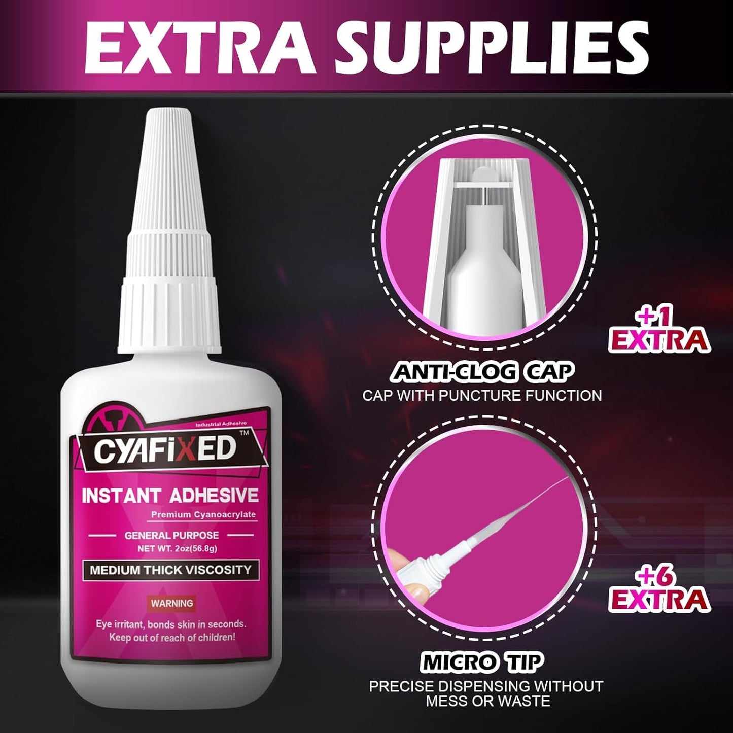 Super Glue Liquid, Instant Clear Cyanoacrylate Medium Thick Viscosity Adhesive, Food Safe CA Glue for Shoe Repair Leather Ceramic Plastic Glass Metal Wood Aquarium Porcelain Rubber Pottery Model Craft