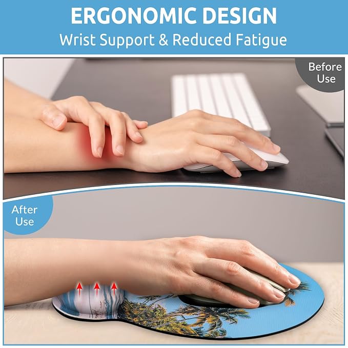 KONVINIT Ergonomic Mouse Pad with Wrist Rest, Small Mousepad with Non-Slip Rubber Base and Smooth Surface, Beach Mouse Pads for Desk, Office Desk Accessories