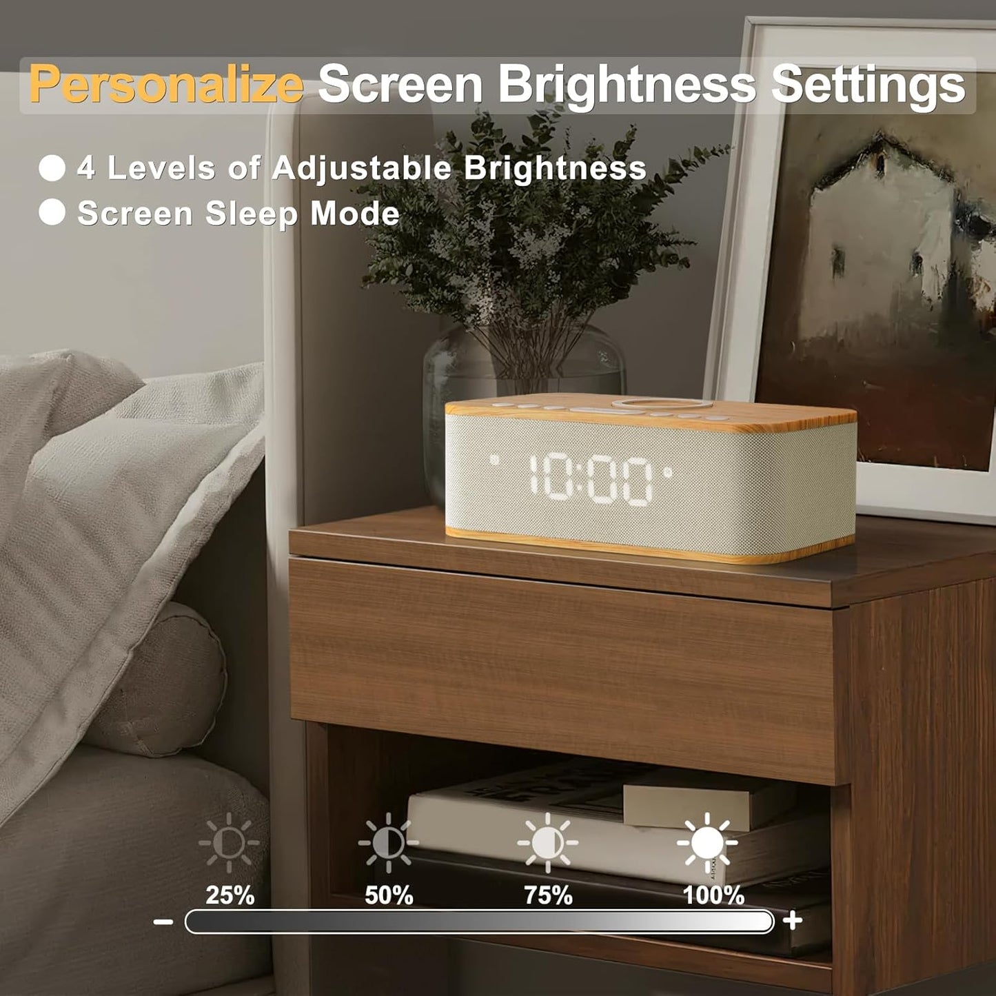 Alarm Clocks Large Snooze Button, Digital Clock USB Charger Port, Bluetooth Speaker Alarm Clock Bedroom AUX USB Bluetooth Speaker Wireless Charging 12/24H Dual Alarms Snooze Dimmer Sleep Timer, Yellow