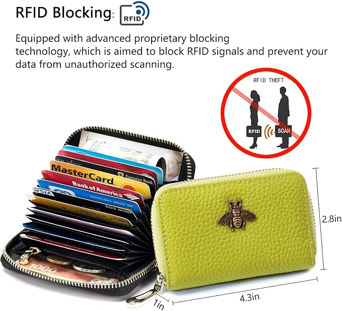 imeetu RFID Credit Card Holder, Small Card Wallet Women, Leather Card Case | Genuine Leather Women's Card & id Cases, Change Coin Purse with Zipper Keychain id Window, 20 Colors & 3 Styles, Daily, Gifts