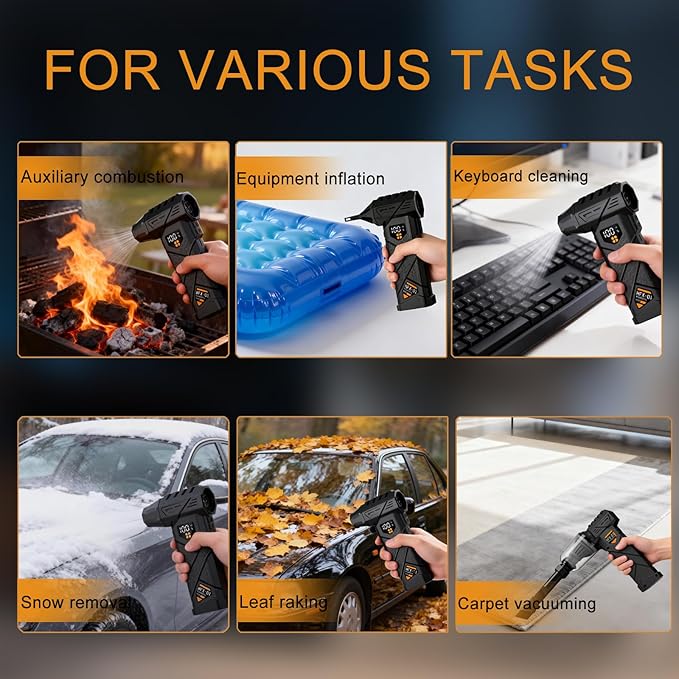 Compressed Air Duster, Car Vacuum Portable Cordless 2 in 1, 130000RPM Electric Air Duster with LED Display&Light, Adjustable Cordless Handheld Blower Vacuum Cleaner for Keyboard, PC, Car and House