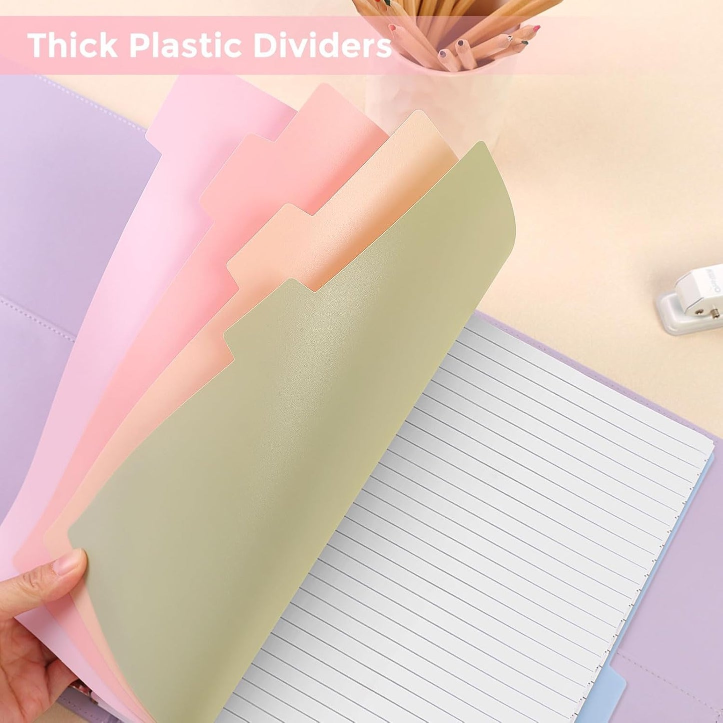 SKYDUE Durable Plastic 8-Tab Dividers, Big Tab Dividers for 3 Ring Binder, Write&Erase 3 Ring Binder Dividers with Tabs,with Sticker Labels, 1 Set, Pastel Color