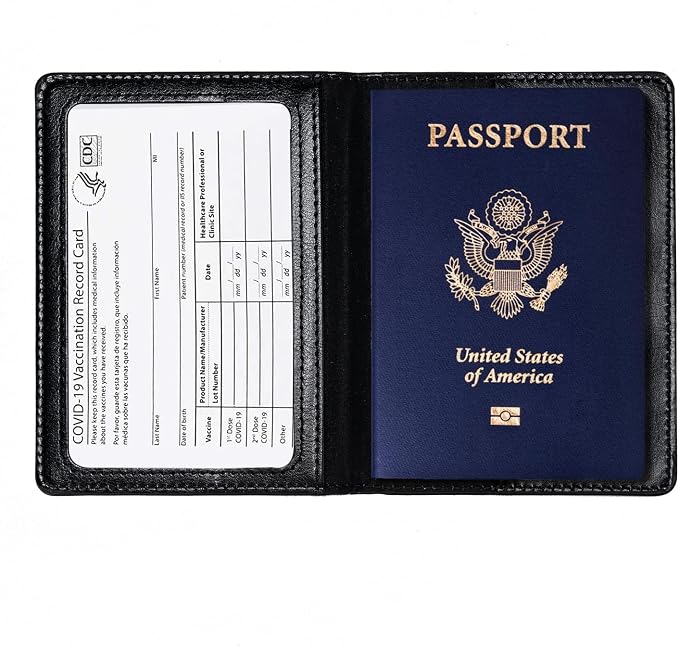 2 Pcs Passport Holders，Ultra Slim Passport Wallet for Travel Essentials | PU Leather Passport Cover for Women and Men (Dark Blue & Rose Gold)