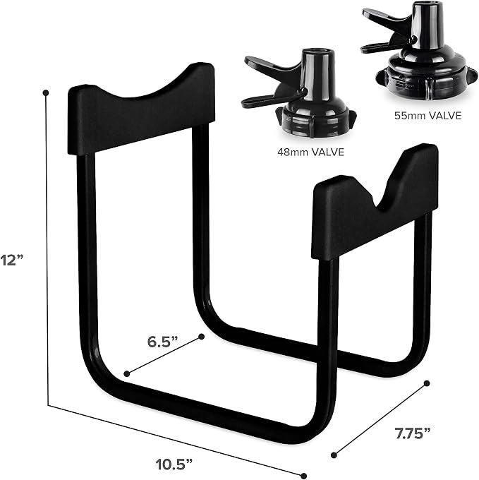 Brio Stainless Steel 3-5 Gallon Water Jug Stand and 2 Dispenser Valves, Rust-Resistant Non Slip Water Stand with BPA Free Fast Flow Water Spout Fits BOTH 48mm and 55mm Bottles 2 CAPS INCLUDED (Black)