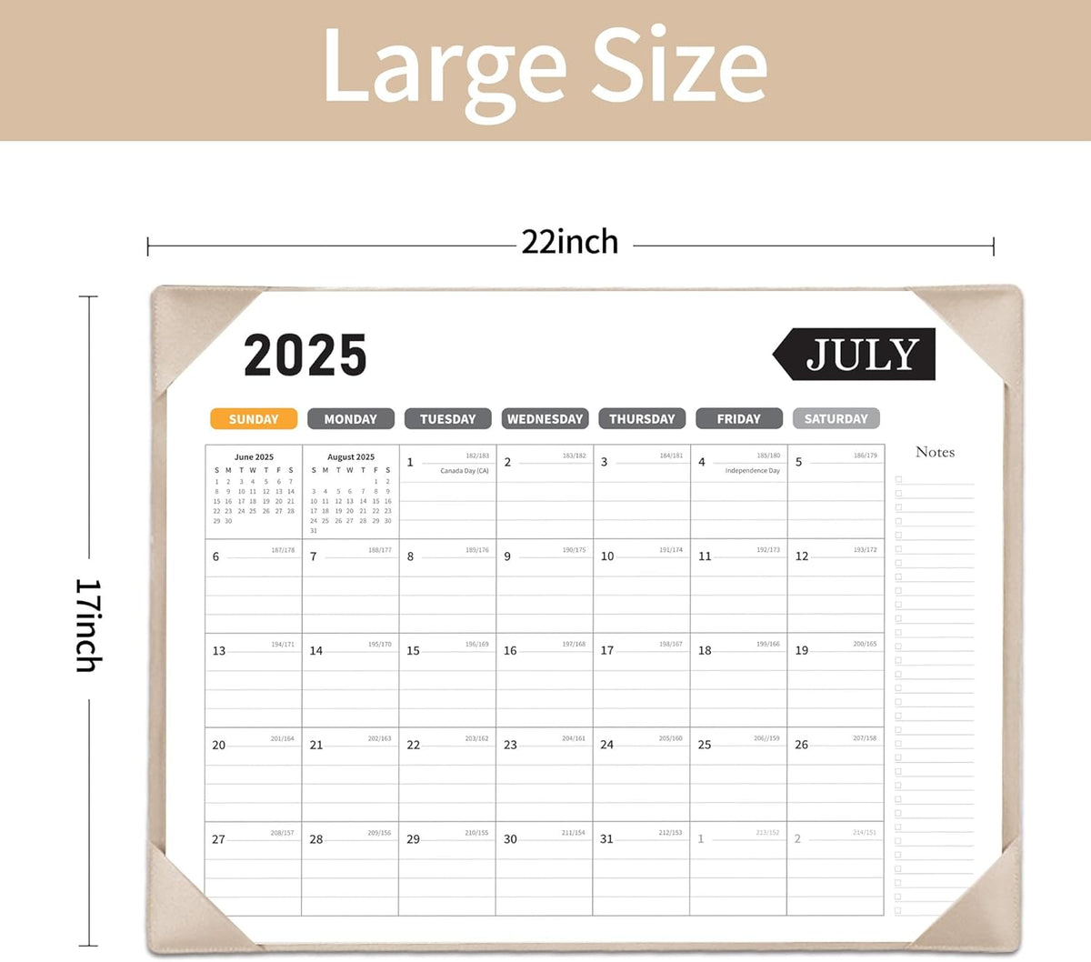 Large Desk Calendar 2025-2026, Calendar with Desk Protecting Pad, Desk Calendar Large 22x17, Runs From July 2025 to December 2026, 18 Months, Big Desktop Calendar for Family Classroom and Office (Apricot)