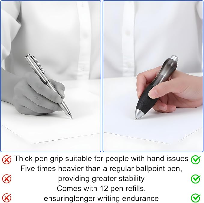 21 Pcs Big Fat Pen Heavy Heavy Wide Grip Pens Aids Writing Ballpoint Pen for Tremor Arthritis Handicap Parkinson Carpal Tunnel (3 Pens + 6 Black + 6 Blue +6 Red Refills)