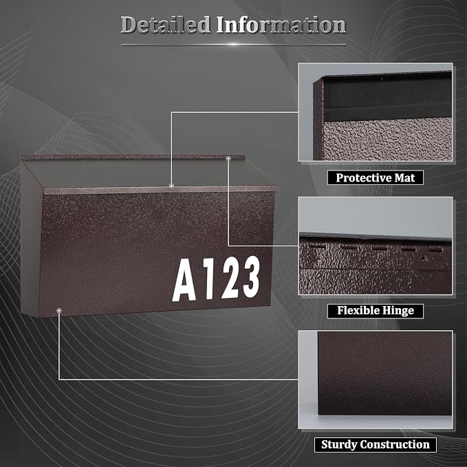 Dalmbox Wall-Mount Mailbox Large Mailbox for Post Rust-Proof Galvanized Steel Box for Outside or Townhouse Horizontal Style, Bronze, 15.7” x 4.3” x 9.4”