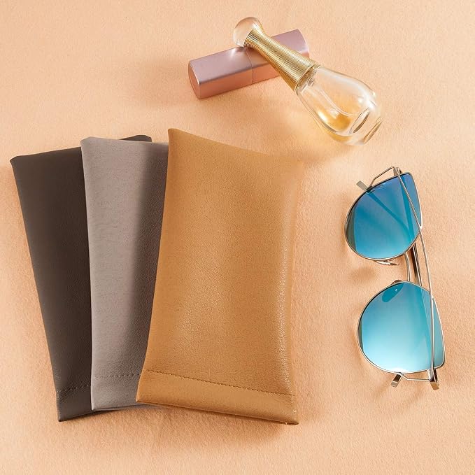 TRIUMPH VISION Eyeglass Case Glasses Case Soft Sunglass Pouch Sleeve 3 Pack | Slim Lightweight Alternative to Bulky Case, Leather Lined Protect Lens, Squeeze Easy to Use, Stylish Portable for Daily Use