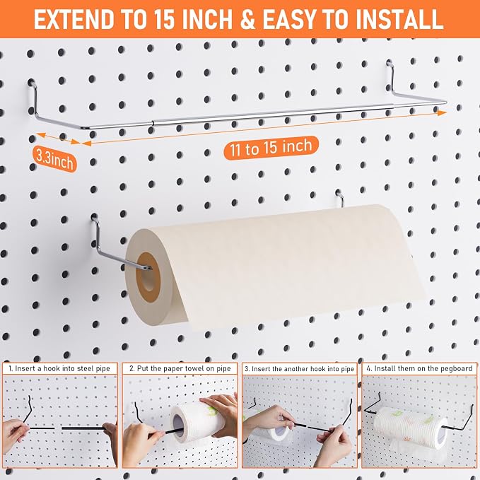 INCLY 30PCS Peg Board Organizer Accessories Kit with Bins, Cups & Baskets | Pegboard Hooks Assortment, Wire Baskets, Paper Towel Holder, 1/8" and 1/4" Pegboard, For Garage Workbench Craft Room