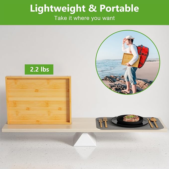 Youpehom Bamboo Bed Tray Table with Folding Legs, Large, Bamboo | Large bamboo bed tray with folding legs, handles and raised edges for meals, laptops, reading and serving in bed.