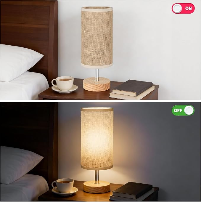 Bedside Table Lamps, Table Lamp for Bedroom, Lamps for Night Stands with Linen Lampshades, Small Table Lamp for Living Room, Office (Bulb Excluded) (Brown)