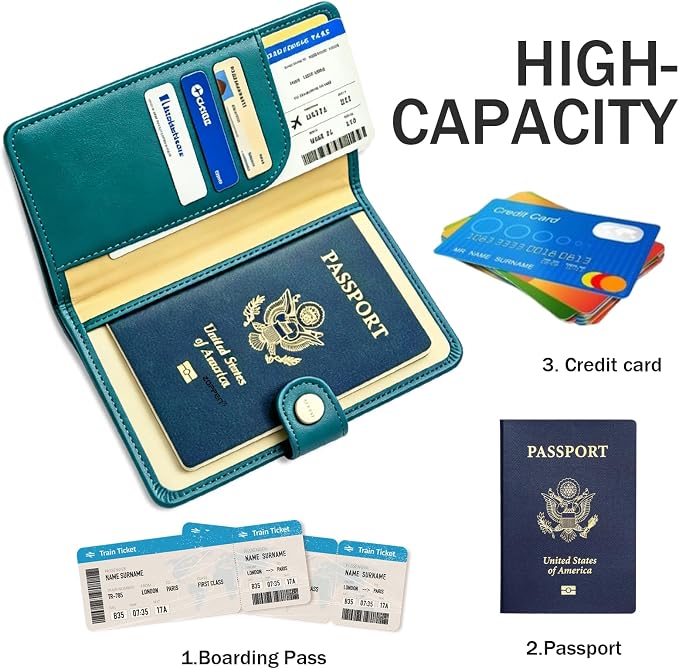 Passport Holder RFID Blocking Travel Wallet, Tea Green | Passport Cover with Multiple Card Slots, Water-Resistant & Easy-Carry, Must-Have Travel Accessory for Men & Women.
