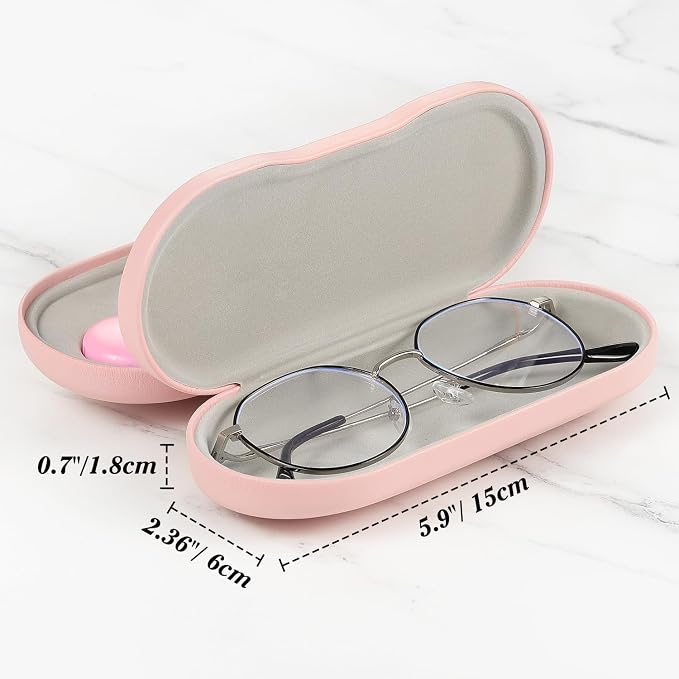MoKo Double Eyeglass Case, Contact Lens Case with Mirror Tweezers Remover, 2 in 1 Double Sided Portable Contact Lens Box Holder Container Soak Storage Kit Sunglasses Pouch for Men & Women, Pink