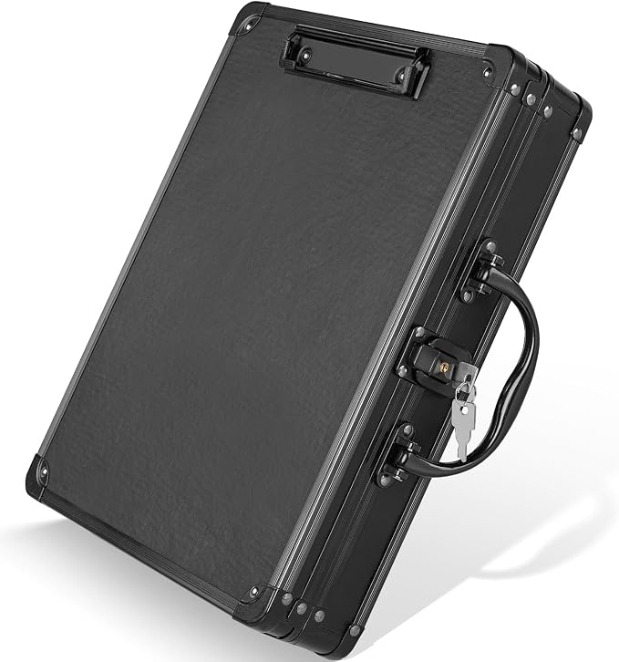 Sooez Key Lock Clipboard Storage Box, Heavy Duty Clipboard with Storage | Metal Locking Box with Handle, Lock Box Maximum Security - Holds Letter Size Paper, 12.5 x 9.5 inch, Black