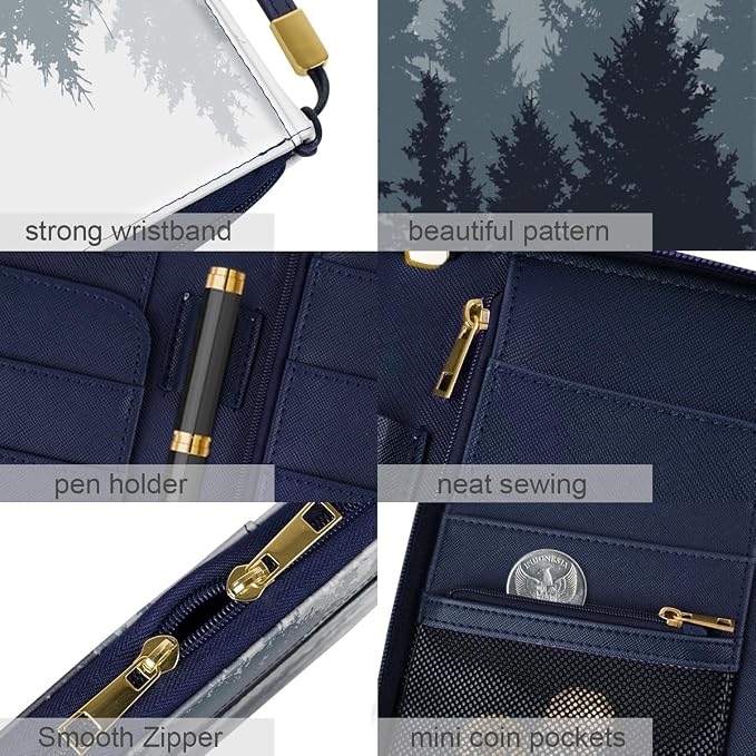 Family Passport Holder Wallet RFID Blocking Document Organizer | PU Leather Mulit-purpose Travel Wallet Credit Cards Case for Women Men, Forest