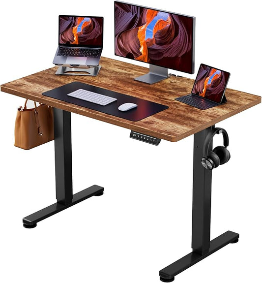 ErGear Height Adjustable Electric Standing Desk, 40 x 24 Inches Sit Stand up Desk, Memory Computer Home Office Desk, Vintage Brown