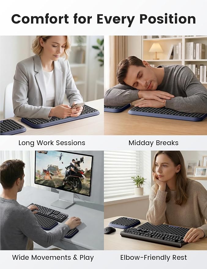 Vaydeer Extra Large Wide Wrist Rest Set for Keyboard and Mouse, Computer Ergonomic Wrist Support, Arm Elbow Pad Mouse Rest, Typing Pain Relief Soft Memory Foam Desk Cushion for Office Work Gaming