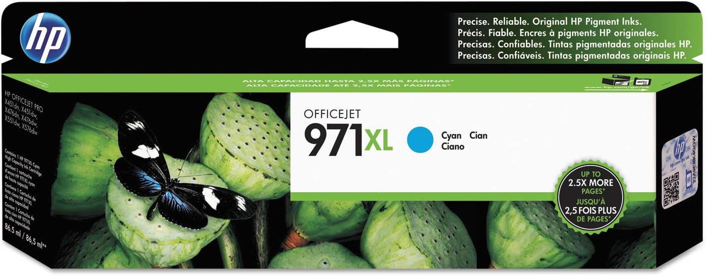 HP 971X | PageWide Cartridge High Yield | Cyan | Works with HP OfficeJet Pro X451, X476, X551, X576 | CN626AM