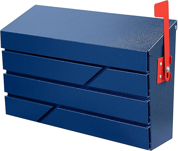 Wall Mount Mailbox for House Outside, Large Capacity Mailbox with Flag Drop Box, Galvanized Steel and Rust-Proof Metal Post Box, 15.74"x9.84"x4.33", Blue, MD065