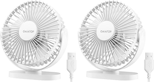 Gaiatop USB Desk Fan, 5.5 Inch Small Quiet Powerful 3 Speeds 90° Rotate, Personal Mini Portable Desktop Table Fans, Cooling for Home Office Car Travel Indoor Outdoor Pink (Pack of 2)