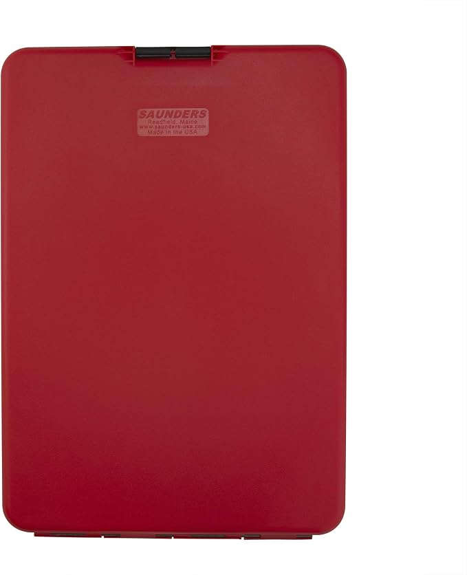 Saunders SlimMate Plastic Storage Clipboard Letter Size Red, Assembled in USA, Slim Low Profile Form Holder with 1/2" Capacity, Lightweight Document Organizer Box for School, Office & Business Use