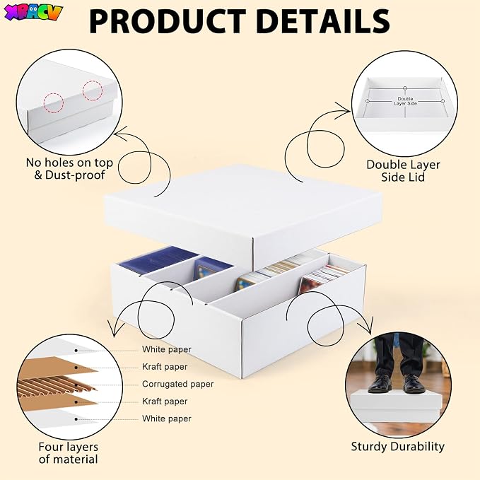 10-Pack Toploader Trading Card Storage Box, 4 Row 3200 Count White Cardboard Storage Box for Basketball/MTG/TCG/Sports/Game Cards