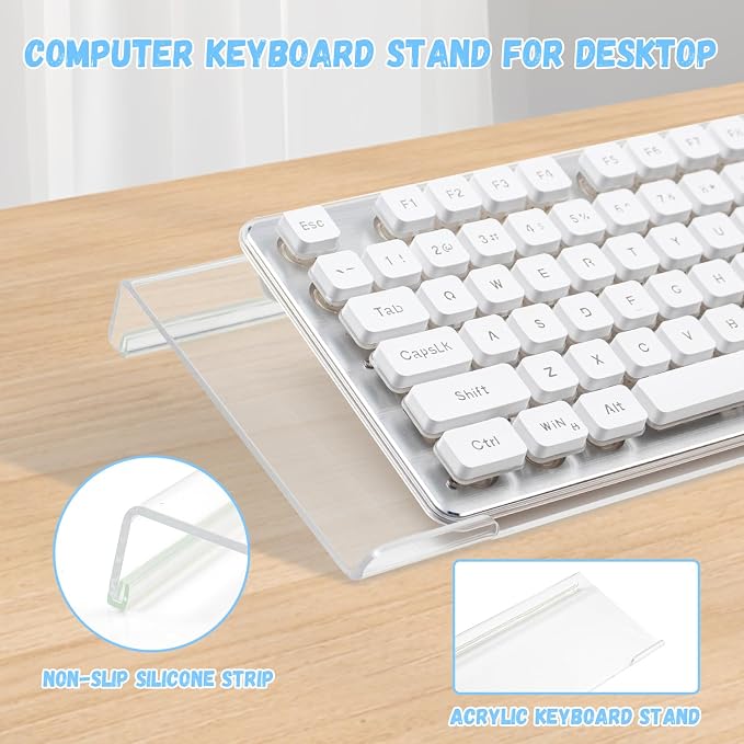 Keyboard Stand with Gel Wrist Rest Combo, Ergonomic Desktop Riser & Wrist Support Platform for Computer, Acrylic Clear Keyboard Stand Compatible Non-Slip Base