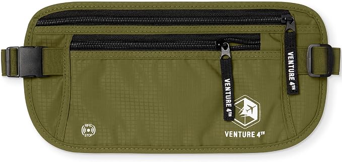 VENTURE 4TH Travel Money Belt, RFID Blocking Passport Holder - Green