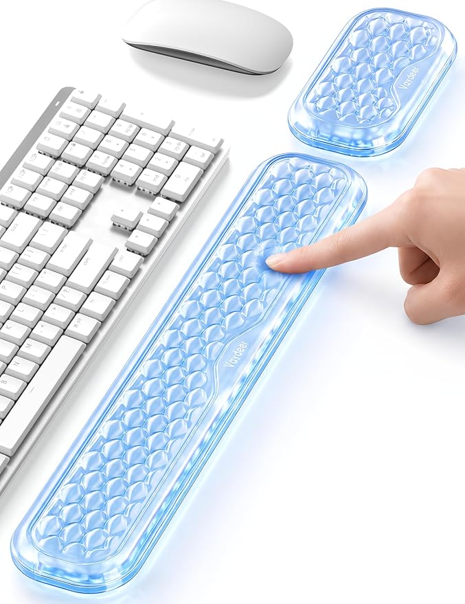 Vaydeer Gel Wrist Rest Set for Keyboard and Mouse, Ergonomic Wrist Support | Cooling Gel Keyboard and Mouse Wrist Pads with Non-Slip Base for Typing, Gaming, Laptop, Home Office, Glacier Blue