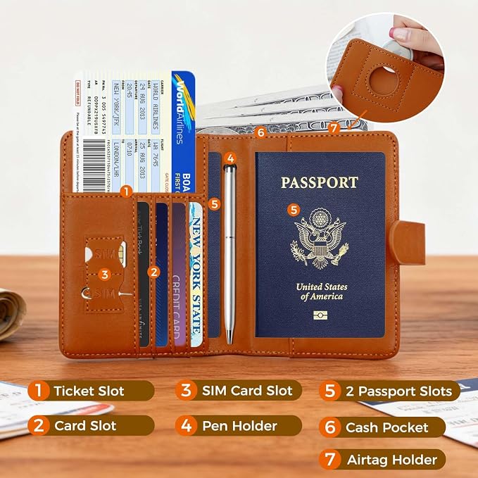 Melsbrinna Premium Leather Passport Holder Covers Case, Waterproof Rfid Blocking Travel Wallet Passport Holder with Pen Holder, Cute Passport Book for Women/Men