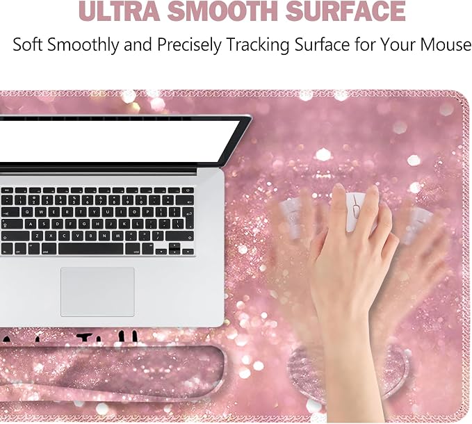 ToLuLu Extended Gaming Mouse Pad, Memory Foam Ergonomic Keyboard Mouse Wrist Rest Support Set, Large Desk Mat with Stitched Edges, Non-Slip Base Mousepad for Home Office Game, Pink Stay Positive