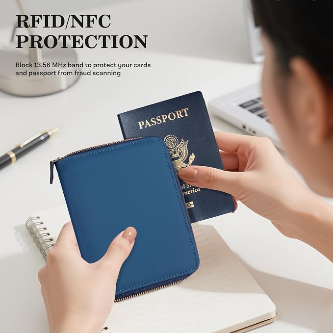 CoBak Passport Holder Cover with Safe Zipper Closure | Premium Passport Wallet for Travel, RFID Blocking Card Case, Waterproof Travel Accessories for Women