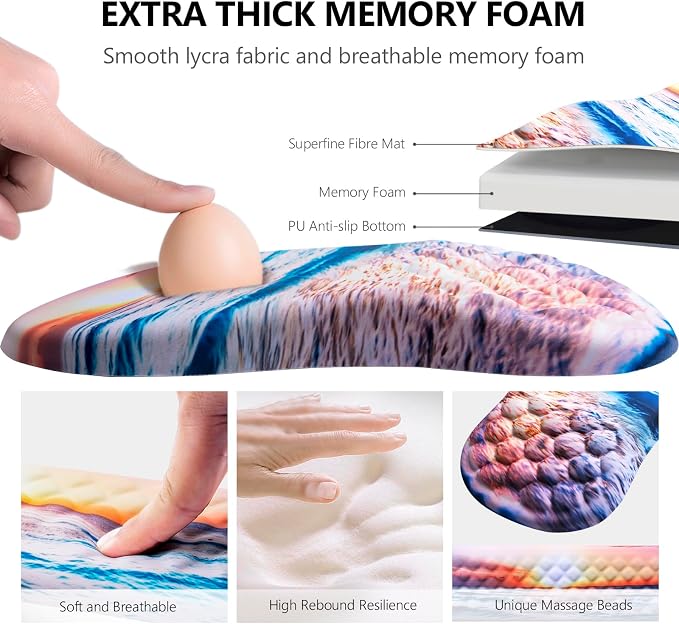 Ergonomic Mouse Pad with Wrist Support and Keyboard Wrist Rest Set | Memory Foam Wrist Cushion, Non-Slip PU Base, Massage Design, Relieves Wrist Pressure for Work, Gaming & Office Use