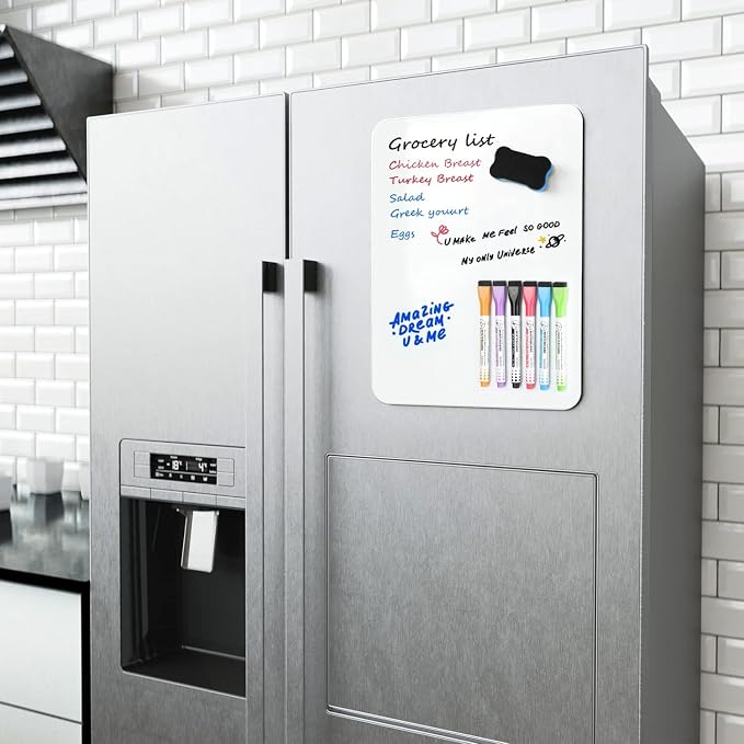MaxGear Magnetic Dry Erase Board for Fridge, 16 x 12 Inch, Markers Included | Strong Magnetic Backing, Stain Resistant Surface, Easy to Write and Erase, Ideal for To-do Lists, Includes 6 Markers 1 Erase
