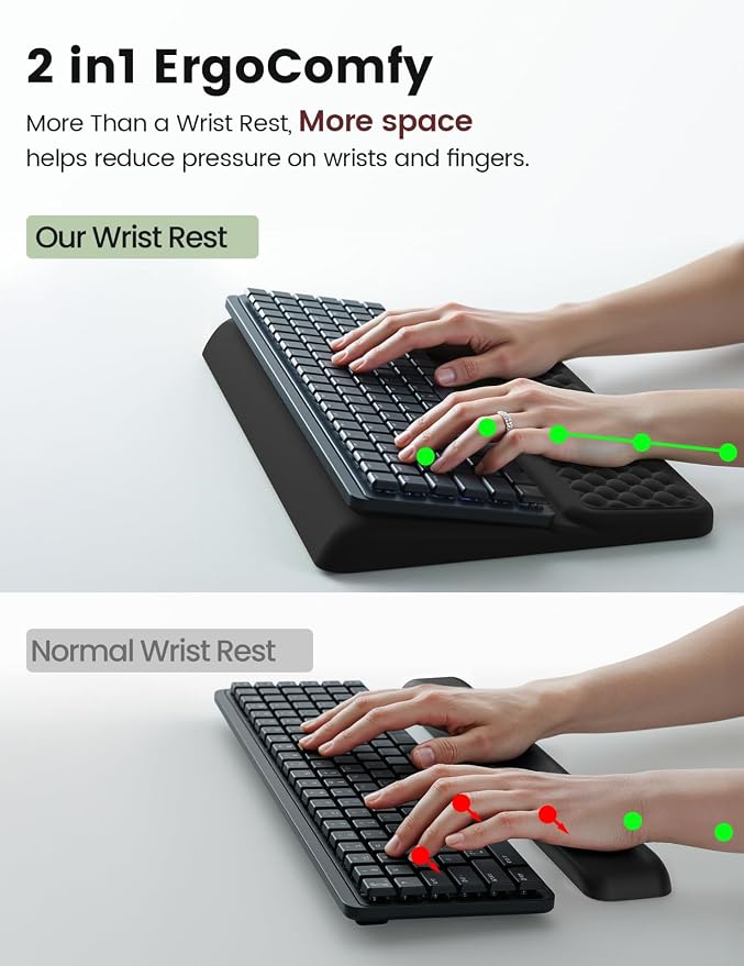 Vaydeer Extra-Large Wrist Rest with Keyboard Stand, Ergonomic Wrist Support Pad, Soft Memory Foam Wrist Cushion for Mechanical 100% Full-Size Keyboard, Carpal Tunnel Pain Relief, Green